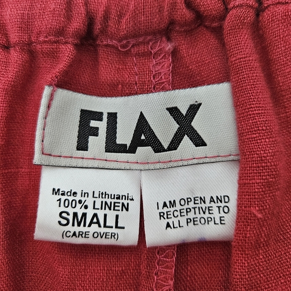 FLAX 2 Piece Set Linen Top & Wide Leg Crop Pants Red Womens Small Boho Lagenlook - Picture 4 of 13